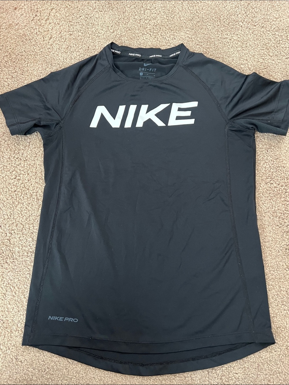 Boys Nike Black Short Sleeve Dri-FIT Tee with White Logo